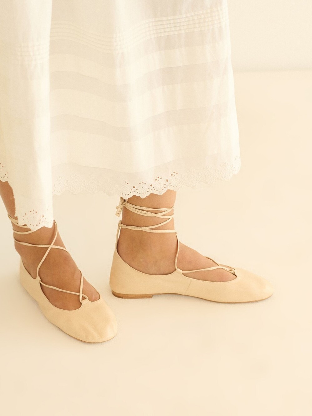 Doen Alora tie flat ballet shoes, 39 (8) feminine minimalist neutral wedding